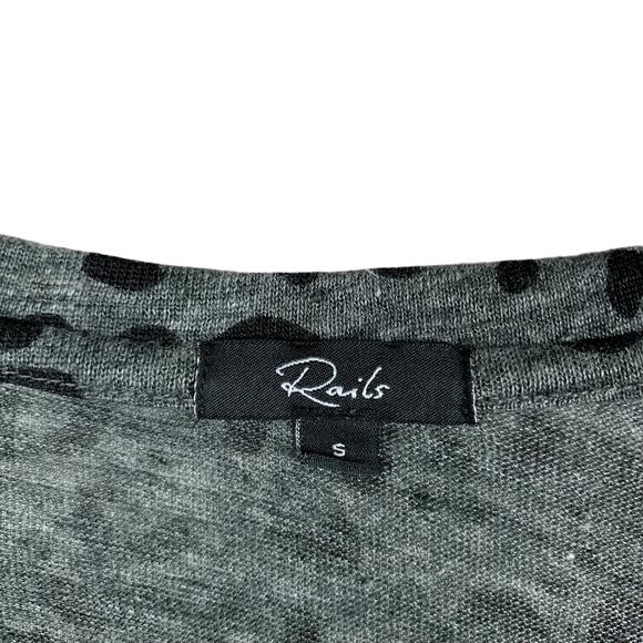 Rails Sami Long Sleeve Tee Top Charcoal Leopard Linen Blend Knit Women's S - Picture 4 of 7